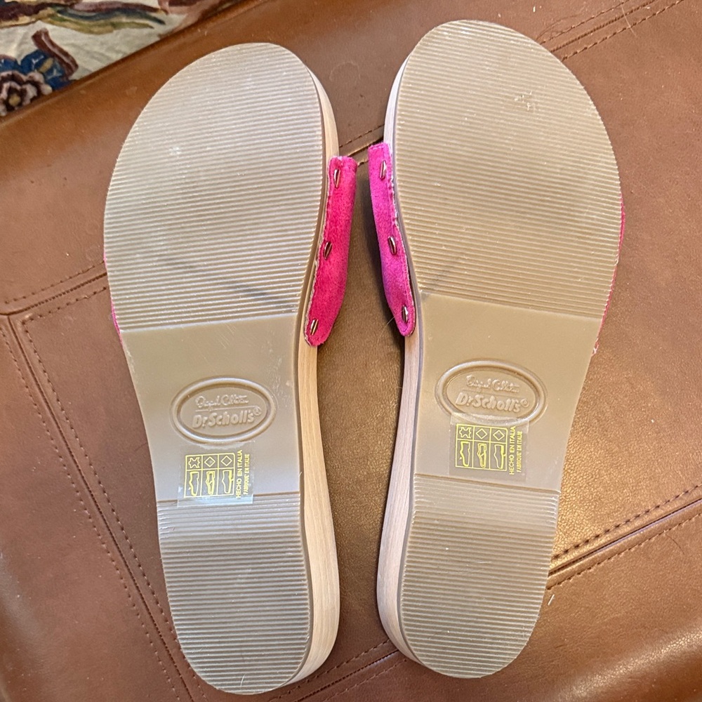 Dr. Scholl's Hot Pink Suede Slide Sandals with Gold Buckle - Picture 2 of 5